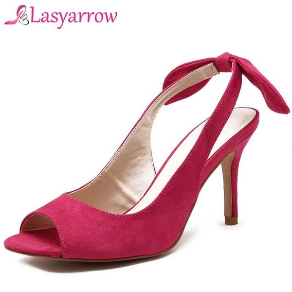lasyarrow wedding shoes slingback peep toe ladies party woman high heels elegant bow tie sandalias mujer 2021 rm760 sandals, Black
