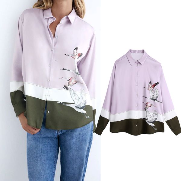 legging white crane printing female blouses long collar chiffon loose work shirt, Black
legging white crane printing female blouses long collar chiffon loose work shirt, Black