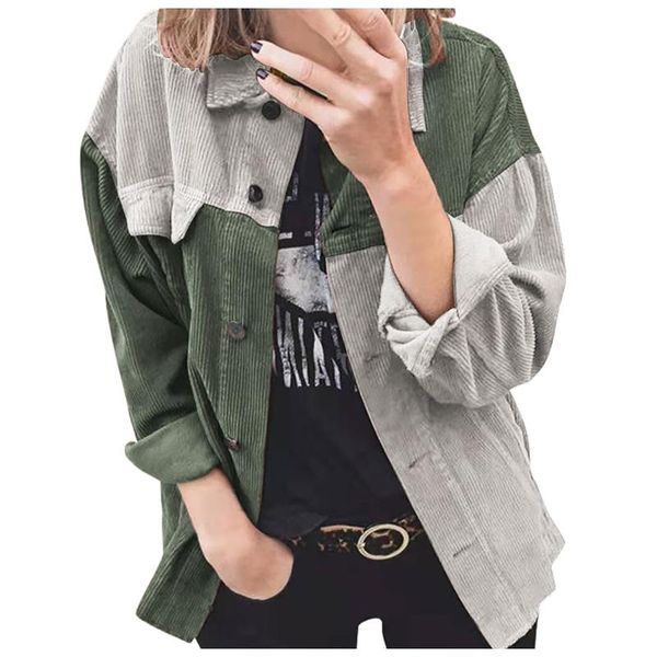 women's jackets women elegant patchwork long sleeve coats 2021 autumn casual turn-down collar button jacket ladies corduroy, Black;brown
women's jackets women elegant patchwork long sleeve coats 2021 autumn casual turn-down collar button jacket ladies corduroy, Black;brown