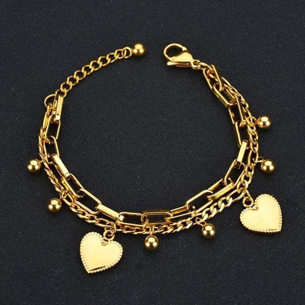 link, chain double layers bracelet for women 17.5 cm beads loving heart jewelry accessories, Black
link, chain double layers bracelet for women 17.5 cm beads loving heart jewelry accessories, Black