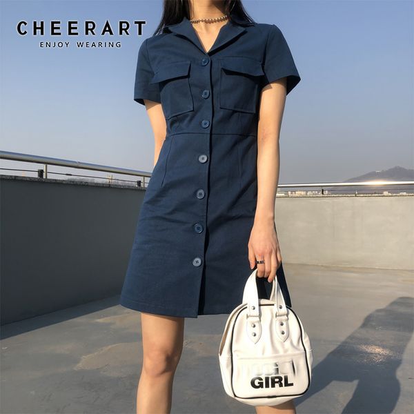 blue summer shirt dress bodycon blazer button women office lady pocket mini korean style 210427, Black;gray
blue summer shirt dress bodycon blazer button women office lady pocket mini korean style 210427, Black;gray