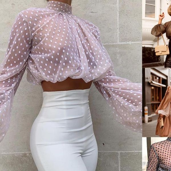 itfabs brand puff sleeve women shirts crop see through sheer tank dot print turtle neck shirt blouse fashion female, White
itfabs brand puff sleeve women shirts crop see through sheer tank dot print turtle neck shirt blouse fashion female, White