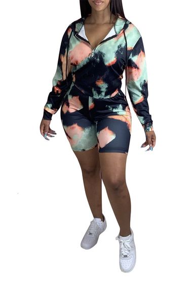 lady's casual tie-dye printing two piece sets women's tracksuits fashion hooded full sleeves high waist biker shorts suits, Gray
lady's casual tie-dye printing two piece sets women's tracksuits fashion hooded full sleeves high waist biker shorts suits, Gray