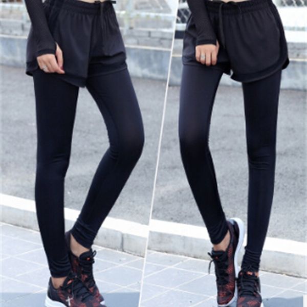 women fake 2pcs capris skinny leggings pants mesh yoga running gym fitness trousers, Black;white
women fake 2pcs capris skinny leggings pants mesh yoga running gym fitness trousers, Black;white