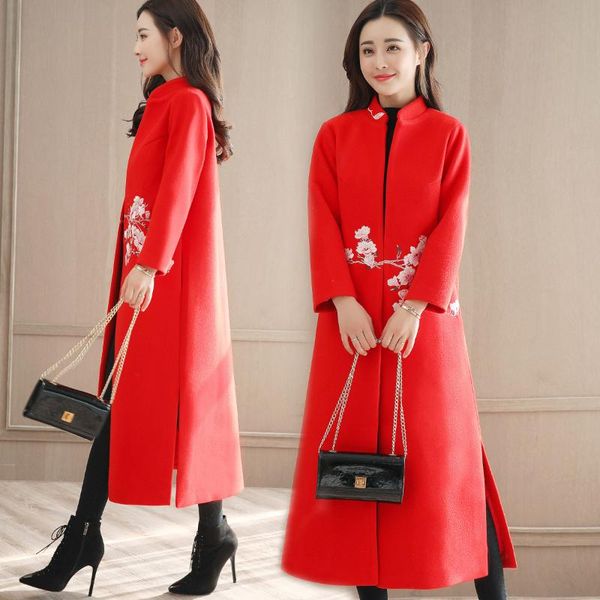 women's wool & blends vintage slim women long woolen coat mandarin collar jacket open stitch embroidery cashmere and, Black
women's wool & blends vintage slim women long woolen coat mandarin collar jacket open stitch embroidery cashmere and, Black