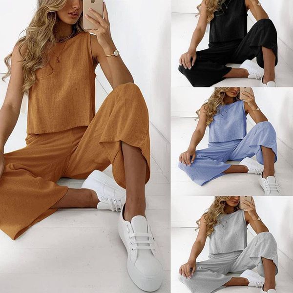 women's two piece pants 2021 summer cotton linen women sets o-neck sleeveless shirt and wide leg suit solid outfits rv603, White
women's two piece pants 2021 summer cotton linen women sets o-neck sleeveless shirt and wide leg suit solid outfits rv603, White