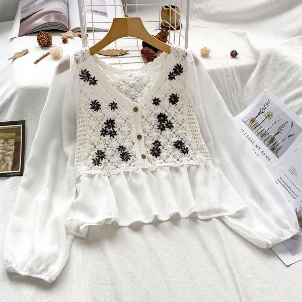 women's sweaters white french chiffon shirt blouse women design niche short style summer women's spring hssm, White;black
women's sweaters white french chiffon shirt blouse women design niche short style summer women's spring hssm, White;black