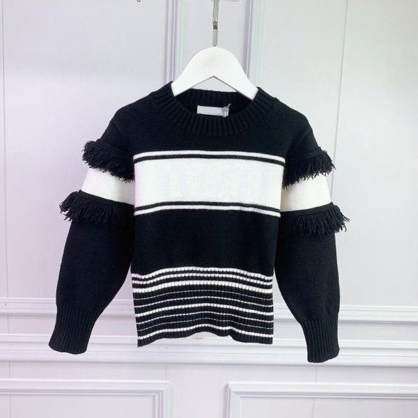 pullover 4110girls' striped letter jacquard crew neck knitted with thin tassel long sleeve sweater, Blue
pullover 4110girls' striped letter jacquard crew neck knitted with thin tassel long sleeve sweater, Blue