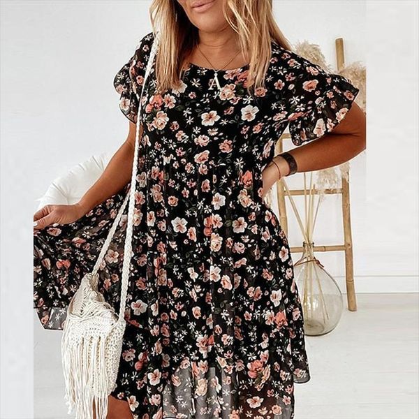 elegant floral print ruffle summer womens dresses boho round neck mini female casual loose short sleeve beach party, Black;gray
elegant floral print ruffle summer womens dresses boho round neck mini female casual loose short sleeve beach party, Black;gray