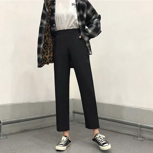 women's pants & capris women preppy style elastic high waist straight black casual ankle-length 2021 summer korean trousers p418, Black;white
women's pants & capris women preppy style elastic high waist straight black casual ankle-length 2021 summer korean trousers p418, Black;white