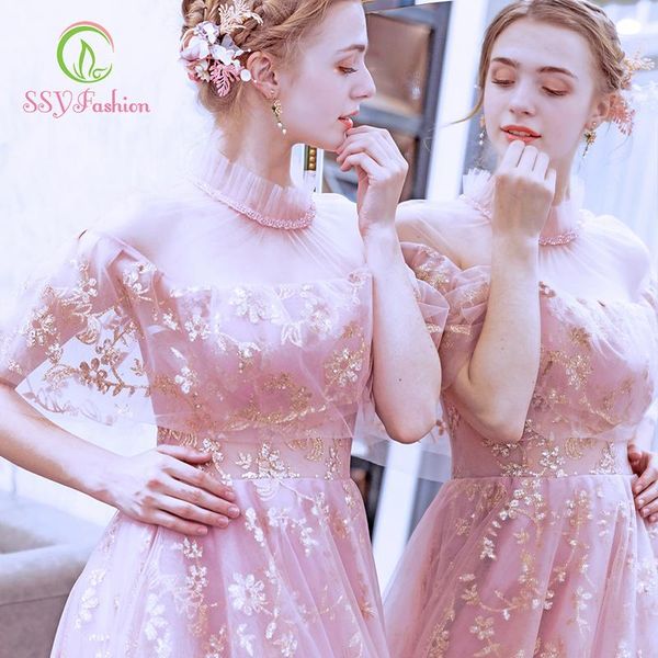 party dresses ssyfashion high neck half sleeves lace up back floor-length tulle pink long evening custom special occasion, White;black
party dresses ssyfashion high neck half sleeves lace up back floor-length tulle pink long evening custom special occasion, White;black