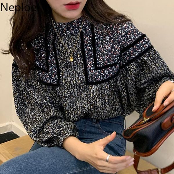 women's blouses & shirts neploe korean chic print contrast color patchwork blouse women stand collar lantern long sleeve blusas autumn, White
women's blouses & shirts neploe korean chic print contrast color patchwork blouse women stand collar lantern long sleeve blusas autumn, White