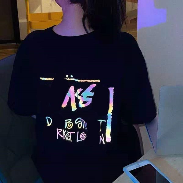 high version 2021 summer new laser reflective letter gradient youth breathable casual korean couple short sleeves, White
high version 2021 summer new laser reflective letter gradient youth breathable casual korean couple short sleeves, White