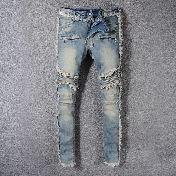 2021 mens jeans distrsed motorcycle biker digner ny slim ripped hole letter brand hip hop denim, Blue
2021 mens jeans distrsed motorcycle biker digner ny slim ripped hole letter brand hip hop denim, Blue