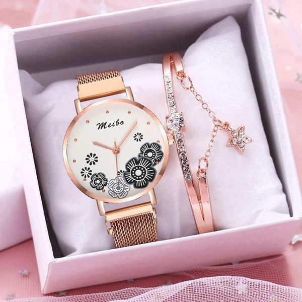 wristwatches luxury women flower bracelet watches set fashionable ladies quartz casual magnet buckle female clock, Slivery;brown
wristwatches luxury women flower bracelet watches set fashionable ladies quartz casual magnet buckle female clock, Slivery;brown