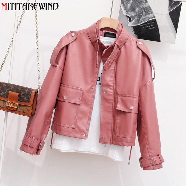 women's leather & faux 2021 design pu jacket women korean fashion short style epaulet coat femme drawstring biker pink black
women's leather & faux 2021 design pu jacket women korean fashion short style epaulet coat femme drawstring biker pink black