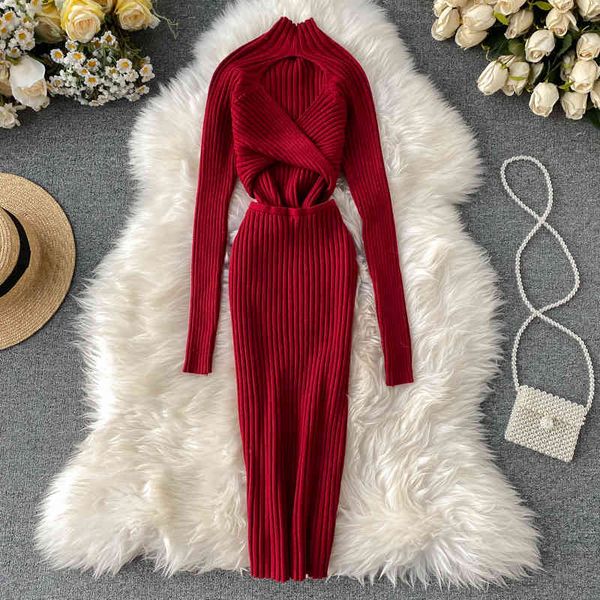 autumn and winter red vintage women's knitted dress korean clothing elegant solid color backless bodycon female 210514, Black;gray
autumn and winter red vintage women's knitted dress korean clothing elegant solid color backless bodycon female 210514, Black;gray