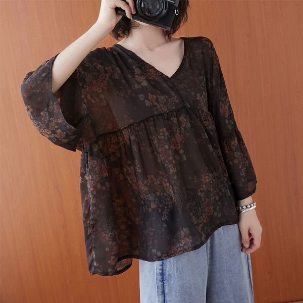women's t-shirt summer arts style women loose v-neck chiffon tshirt 3/4 sleeve vintage print tee shirt femme big size m112 4m, White
women's t-shirt summer arts style women loose v-neck chiffon tshirt 3/4 sleeve vintage print tee shirt femme big size m112 4m, White