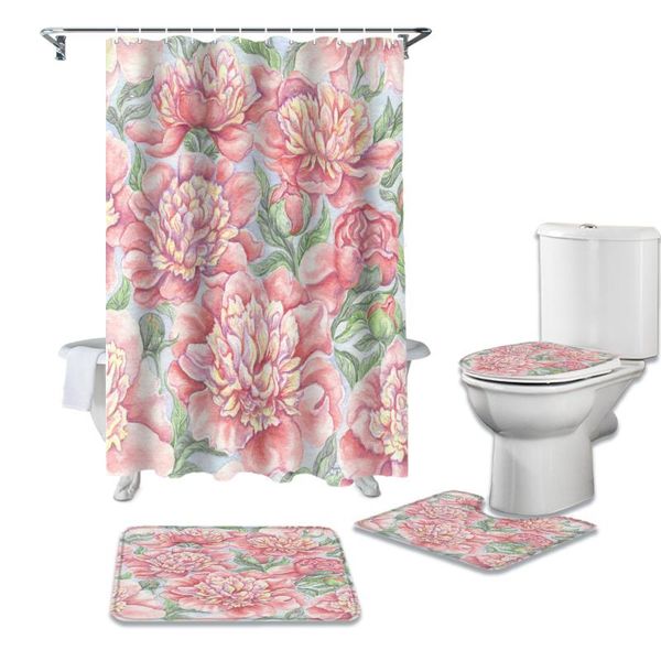 pink peony flower watercolor painting waterproof shower curtains set bathroom curtain and rug sets
pink peony flower watercolor painting waterproof shower curtains set bathroom curtain and rug sets