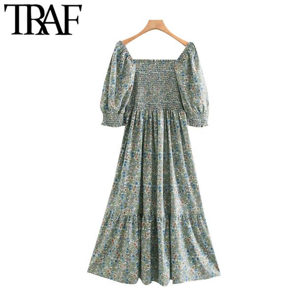 traf women chic fashion floral print elastic smocked midi dress vintage square collar puff sleeves female dresses mujer 210415, Black;gray
traf women chic fashion floral print elastic smocked midi dress vintage square collar puff sleeves female dresses mujer 210415, Black;gray