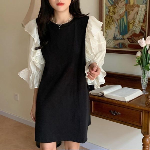 casual dresses one-piece spring autumn temperament vintage flared sleeves splicing french sweet chic mini dress clothing vestidos de mujer, Black;gray
casual dresses one-piece spring autumn temperament vintage flared sleeves splicing french sweet chic mini dress clothing vestidos de mujer, Black;gray