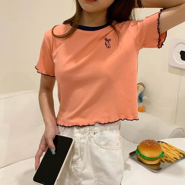 women's t-shirt summer korean student girlfriends chic short embroidered sleeve women all-match, White
women's t-shirt summer korean student girlfriends chic short embroidered sleeve women all-match, White