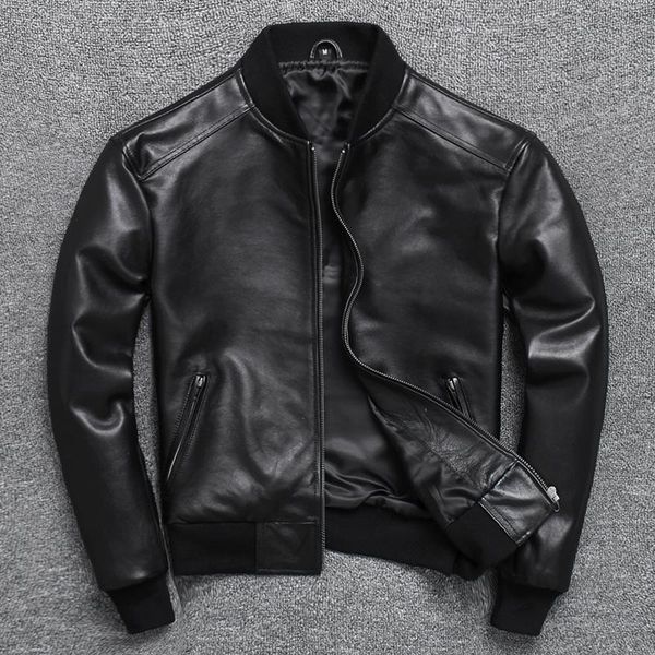 men's leather & faux pipi clothing male sheep coat auntic cultivate in spring and autumn lear jacket baseball uniform thin head skin, Black
men's leather & faux pipi clothing male sheep coat auntic cultivate in spring and autumn lear jacket baseball uniform thin head skin, Black