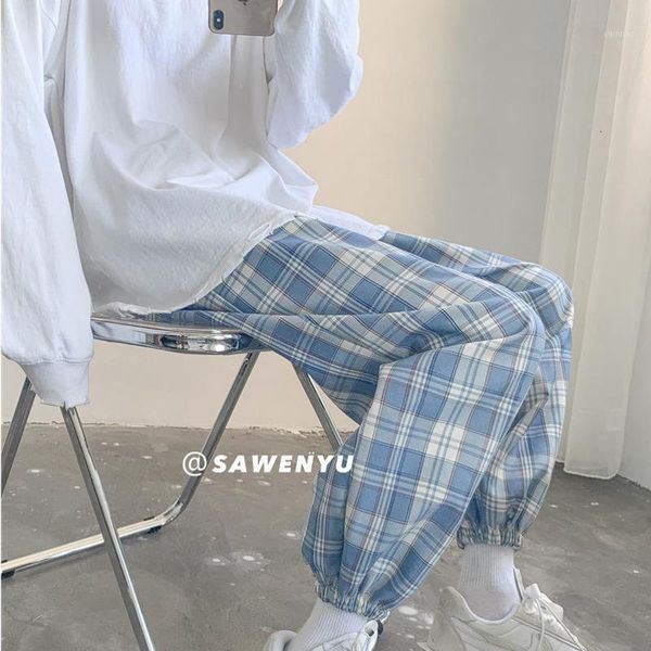 men's pants summer korean plaid fashion retro drawstring casual men streetwear loose hip hop straight trousers, Black
men's pants summer korean plaid fashion retro drawstring casual men streetwear loose hip hop straight trousers, Black