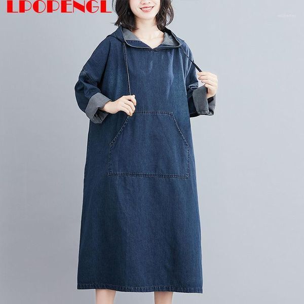 spring autumn hedging ladies hooded denim dress 2021 the fashion wild loose drawstring street style regular solid color casual dresses, Black;gray
spring autumn hedging ladies hooded denim dress 2021 the fashion wild loose drawstring street style regular solid color casual dresses, Black;gray
