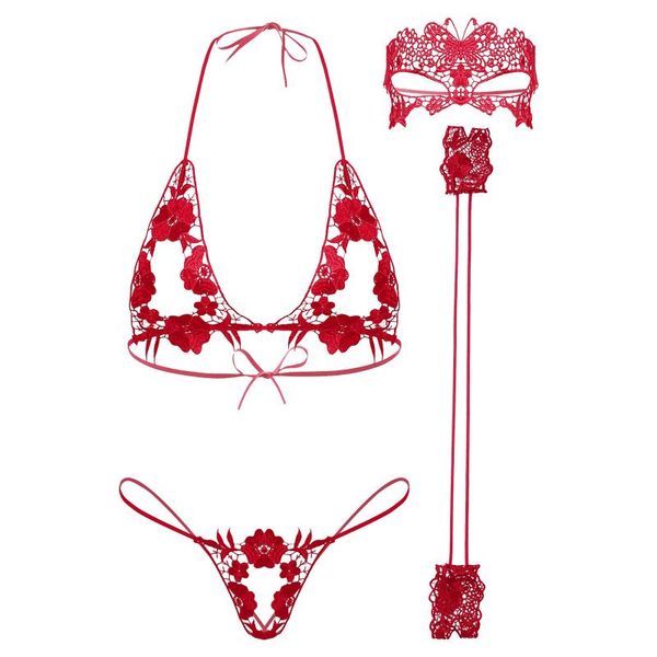 bras sets womens crotchless lingerie set floral embroidery lace-up bra g-string with cuffs eye-mask hollow out erotic underwear sleepwear, Red;black
bras sets womens crotchless lingerie set floral embroidery lace-up bra g-string with cuffs eye-mask hollow out erotic underwear sleepwear, Red;black