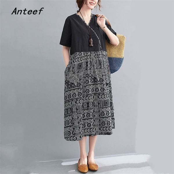 short sleeve plus size cotton linen vintage print dresses for women casual loose long woman summer dress elegant clothes 210517, Black;gray
short sleeve plus size cotton linen vintage print dresses for women casual loose long woman summer dress elegant clothes 210517, Black;gray