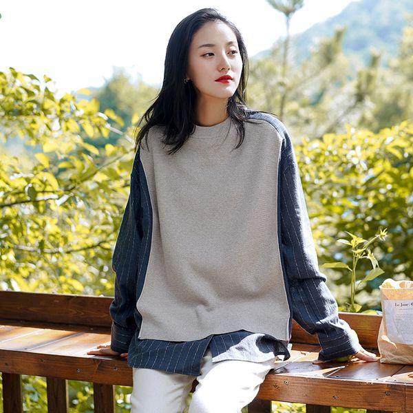 johnature women vintage fake two-piece sweaters japan style patchwork o-neck autumn clothes loose warm pullover sweater 210521, White;black
johnature women vintage fake two-piece sweaters japan style patchwork o-neck autumn clothes loose warm pullover sweater 210521, White;black