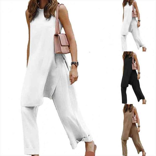 summer woman pant sets pants sleeveless round neck female women split blouse wide leg pants set for work, White
summer woman pant sets pants sleeveless round neck female women split blouse wide leg pants set for work, White