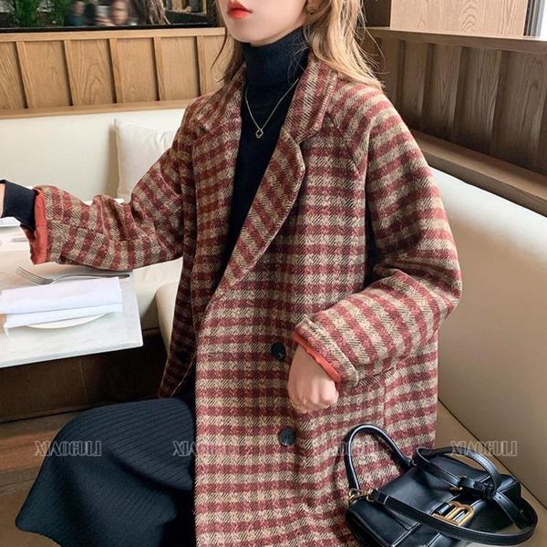 women's wool & blends women coat plaid loose slim japanese style simple double breasted elegant fashion office lady tailored collar, Black
women's wool & blends women coat plaid loose slim japanese style simple double breasted elegant fashion office lady tailored collar, Black