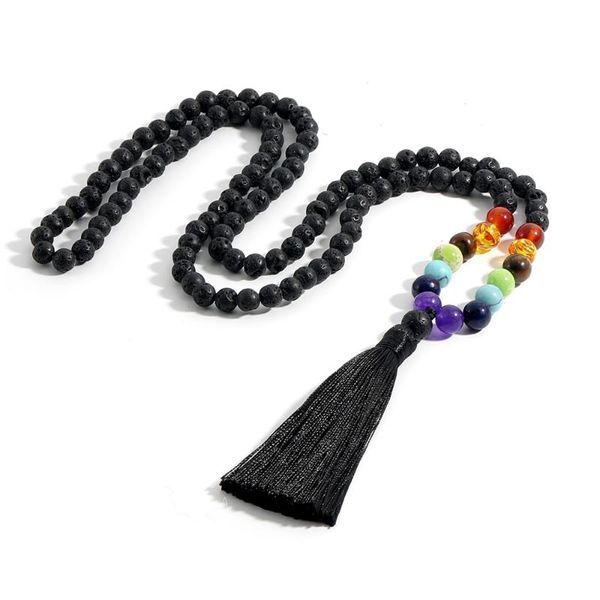 pendant necklaces shinus boho 6mm volcanic stone seven chakra necklace with black long tassel yoga mala jewelry handmade knotted 2021, Silver
pendant necklaces shinus boho 6mm volcanic stone seven chakra necklace with black long tassel yoga mala jewelry handmade knotted 2021, Silver