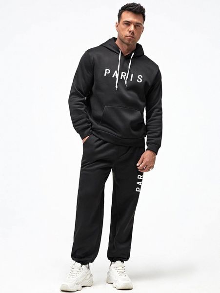 men letter graphic kangaroo pocket hoodie & drawstring waist sweatpants n3v1#, Gray
men letter graphic kangaroo pocket hoodie & drawstring waist sweatpants n3v1#, Gray