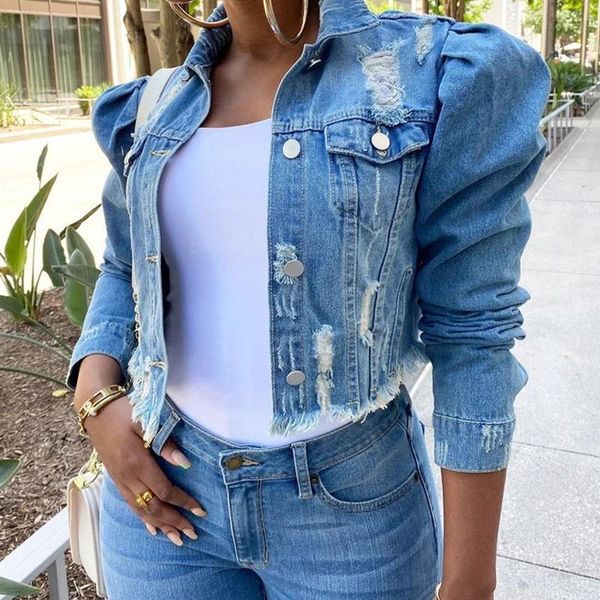 women's jackets autumn women puff sleeve hole denim plus size single breasted short jean jacket female ripped streetwear lady coat fp38, Black;brown
women's jackets autumn women puff sleeve hole denim plus size single breasted short jean jacket female ripped streetwear lady coat fp38, Black;brown