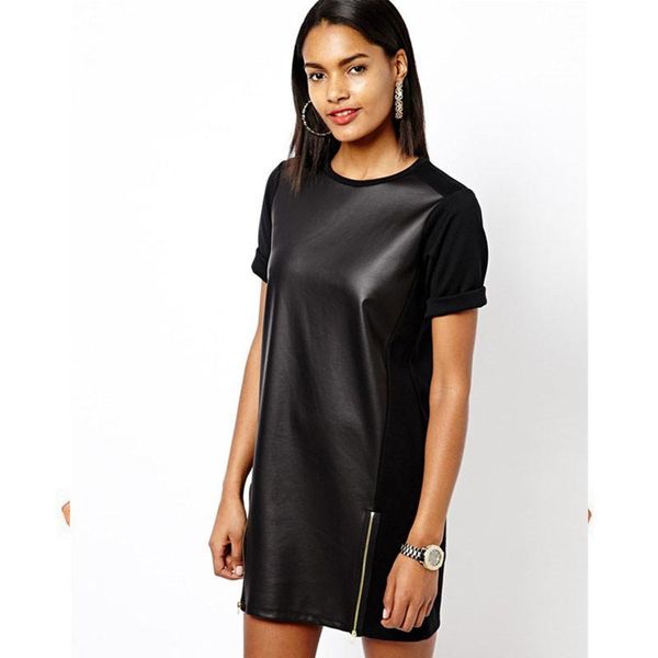 maternity dresses womens pu stitching leather skirt nightclub women's imitation short sleeve round neck casual dress, White
maternity dresses womens pu stitching leather skirt nightclub women's imitation short sleeve round neck casual dress, White