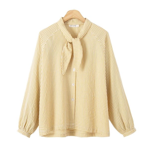 women shirt bow down collar long sleeve yellow plaid mori girl sweet b0526 210514, White
women shirt bow down collar long sleeve yellow plaid mori girl sweet b0526 210514, White