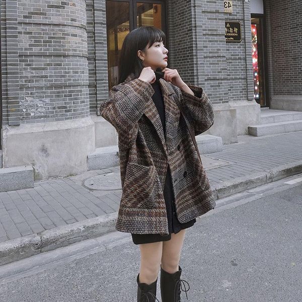 women's trench coats 2021 spring woman short loose woolen coat double breasted plaid suit autumn casual oversize female, Tan;black
women's trench coats 2021 spring woman short loose woolen coat double breasted plaid suit autumn casual oversize female, Tan;black