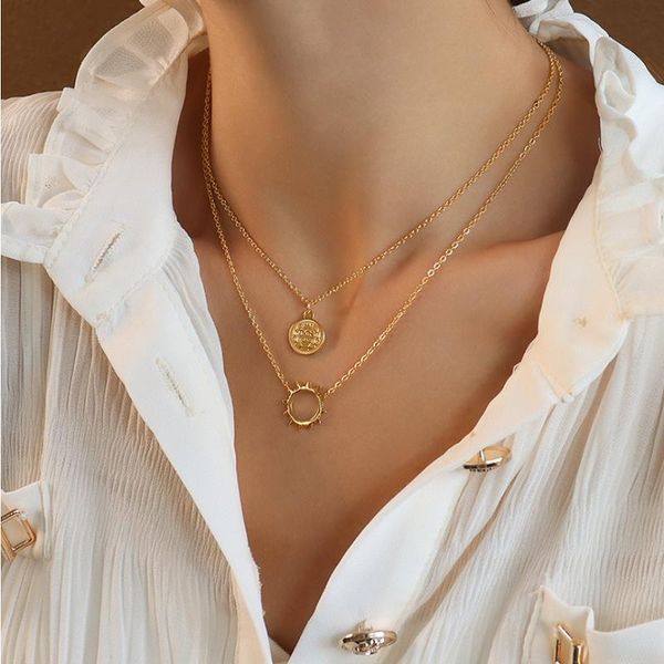 chains 925 sterling silver double-layer design simple carved golden sun goddess necklace temperament basic clavicle short
chains 925 sterling silver double-layer design simple carved golden sun goddess necklace temperament basic clavicle short
