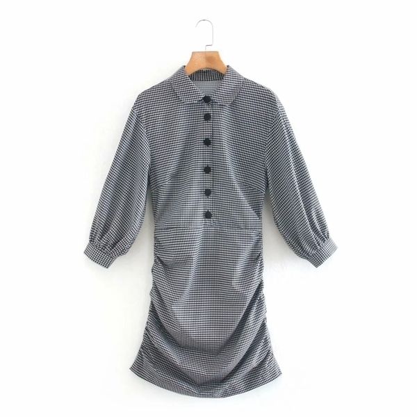 women houndstooth pleated mini dress female three quarter sleeve clothes casual loose vestido d6909 210430, Black;gray
women houndstooth pleated mini dress female three quarter sleeve clothes casual loose vestido d6909 210430, Black;gray