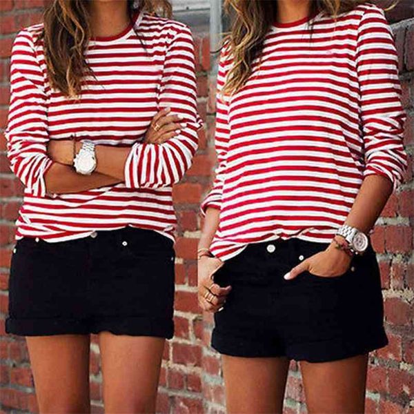women t-shirt casual red white striped print long sleeve loose female basic o-neck fashion ladies streetwear 210522
women t-shirt casual red white striped print long sleeve loose female basic o-neck fashion ladies streetwear 210522