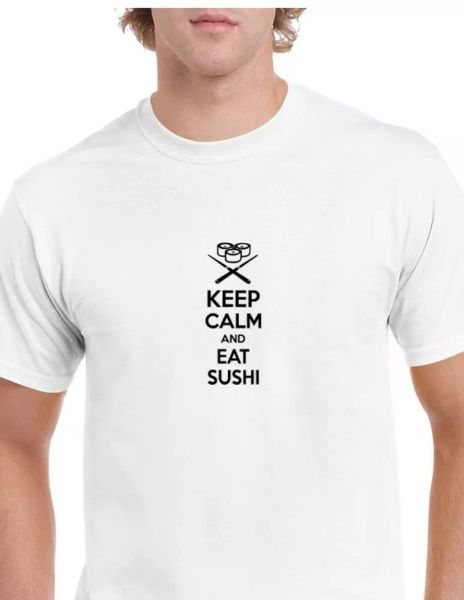 Keep Calm & Eat Sushi Japanese Fish Food Black White Cotton T-Shirt, Mainly pictures
Keep Calm & Eat Sushi Japanese Fish Food Black White Cotton T-Shirt, Mainly pictures