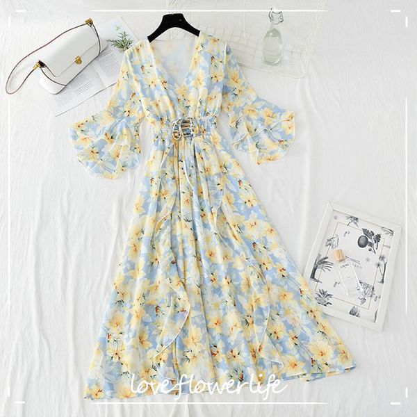 women sweet floral print short sleeve midi dress summer vintage v-neck chiffon vestidos women casual a-line dress 210521, Black;gray
women sweet floral print short sleeve midi dress summer vintage v-neck chiffon vestidos women casual a-line dress 210521, Black;gray
