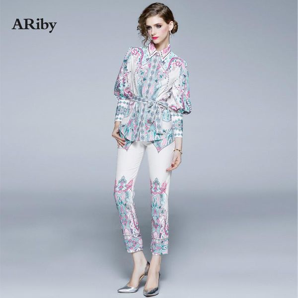 two piece dress ariby women 2 suit sets luxury flower print long lantern sleeve single-breasted belt shirt blouse+ pencil pants, White
two piece dress ariby women 2 suit sets luxury flower print long lantern sleeve single-breasted belt shirt blouse+ pencil pants, White
