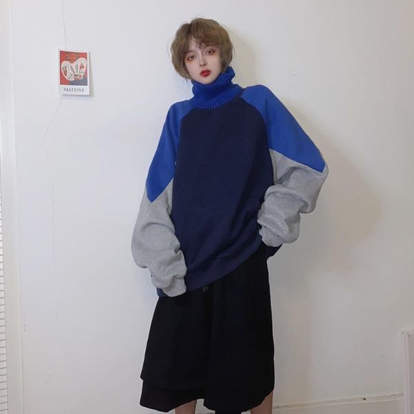 women's hoodies & sweatshirts long sleeve and pullover patchwork turtleneck ins streetwear style autumn fashion clothing, Black
women's hoodies & sweatshirts long sleeve and pullover patchwork turtleneck ins streetwear style autumn fashion clothing, Black