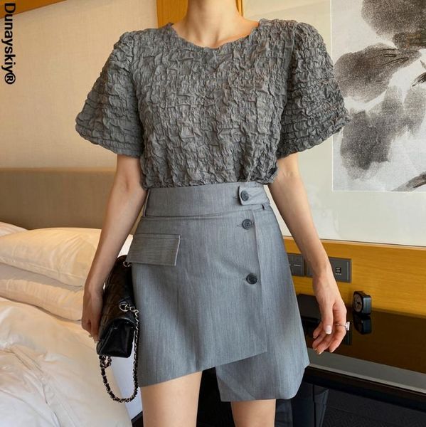 women's blouses & shirts summer short sleeve pleated blouse women korean puff simple o neck shirt fashion loose casual blusas mujer, White
women's blouses & shirts summer short sleeve pleated blouse women korean puff simple o neck shirt fashion loose casual blusas mujer, White