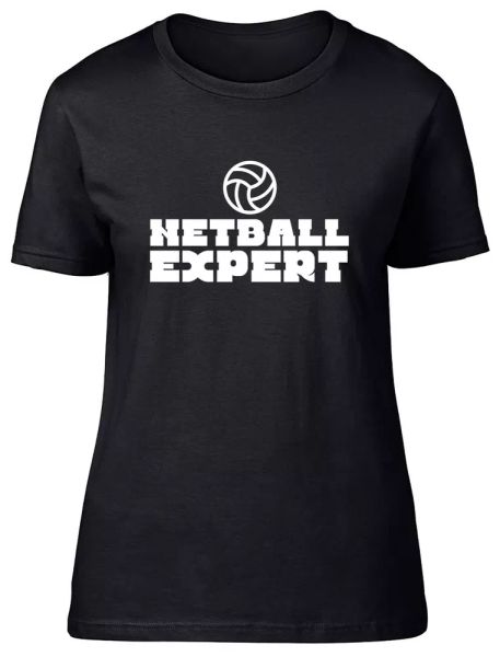 expert netball fitted womens ladies t shirt, White;black