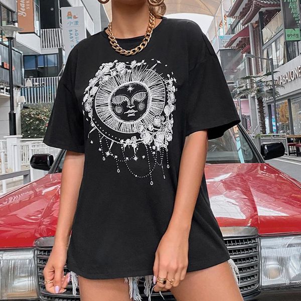women summer short sleeves casual tshirt black sun printed clothes women's t-shirt, White
women summer short sleeves casual tshirt black sun printed clothes women's t-shirt, White